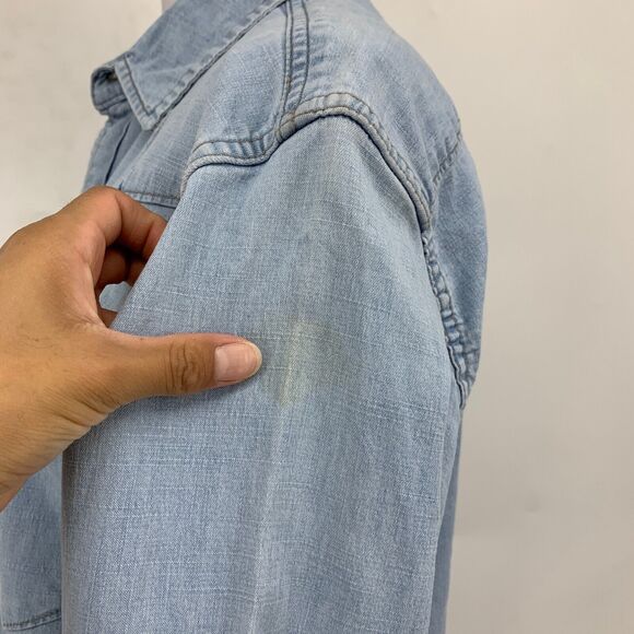 Wrangler Shirt Men Small SLIM Untuck Fit Free To Stretch Chambray Snap Button - Picture 5 of 13